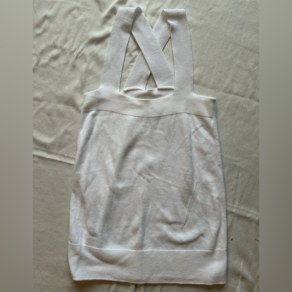 LOFT XS Knitted Cross Back Women’s Tank Top; White; Summer Clothing;